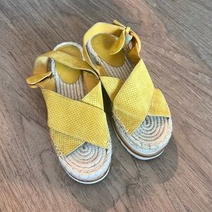 Marc Fisher Yellow Suede Platform Espadrille Sandals | Ankle Strap Summer Shoes